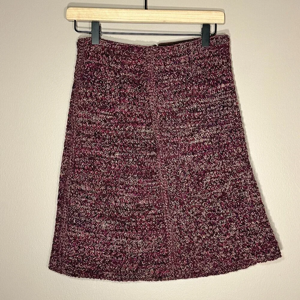 Women's 40 (10) Prada Burgundy & Tan Thick Knitted Pencil Skirt Stretch - Picture 2 of 5